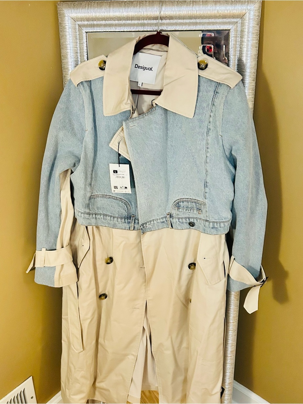 Desigual New  Beige Women Mix Media Trench Coat